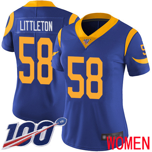 Los Angeles Rams Limited Royal Blue Women Cory Littleton Alternate Jersey NFL Football #58 100th Season Vapor Untouchable